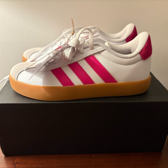 adidas Other - Adidas VL Court 3.0 K White and Pink Shoes Size 2 Girls Youth